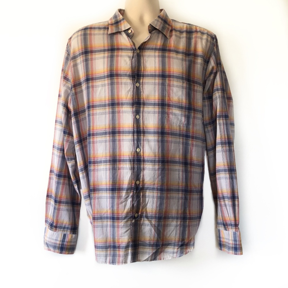 Vince Shadow Plaid Shirt Long Sleeve Button Front